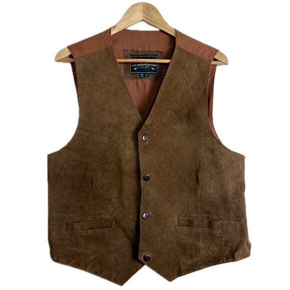 Vintage Suede Vest Men Large Tan Leather Waistcoat 90s Western Bikercore - Picture 1 of 14